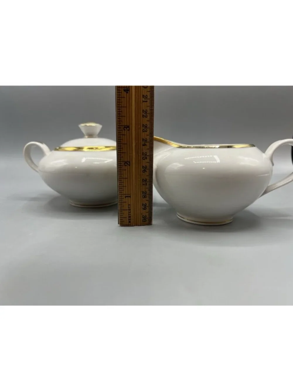 Bavarian Germany Sugar Bowl and Creamer Set 1960s White Gold Band Fine Dining